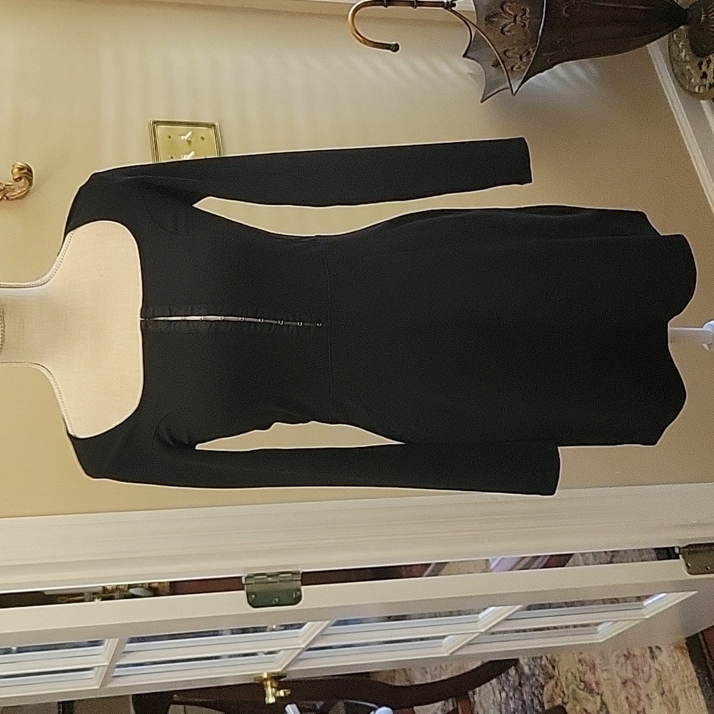 H&M black stretch long sleeve fitted dress square neck hook closure Small New…